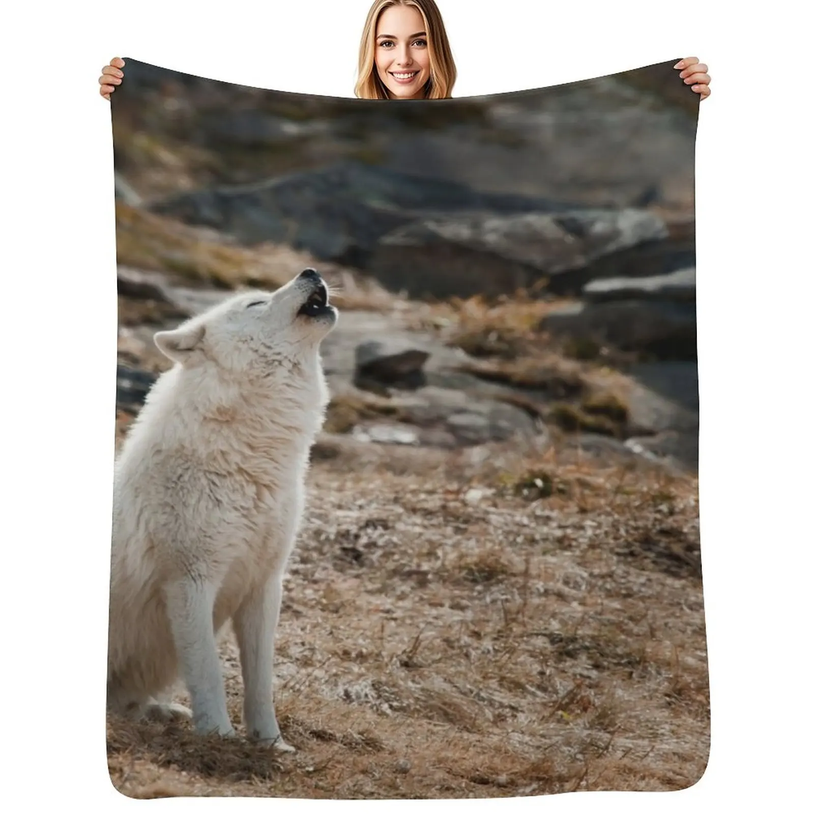

Howling Arctic Wolf Throw Blanket Multi-Purpose Giant Sofa Luxury St for babies Blankets