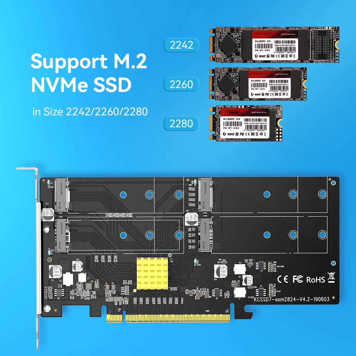MAIWO M.2 NVME SSD Ke PCI-E 3.0 Adaptor M.2 SSD GEN3 ×4 5 Mode RAID dengan Kunci M USB 3.0 Kartu Ekspansi 10Gbps untuk 2242 2260 2280