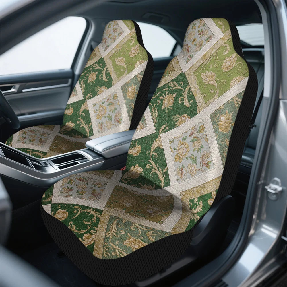 2pcs, Modern Geometric Floral Tiles Print Car Seat Covers, Comfortable And All Season Use, Fit For Most Vehicles, Great For Sty
