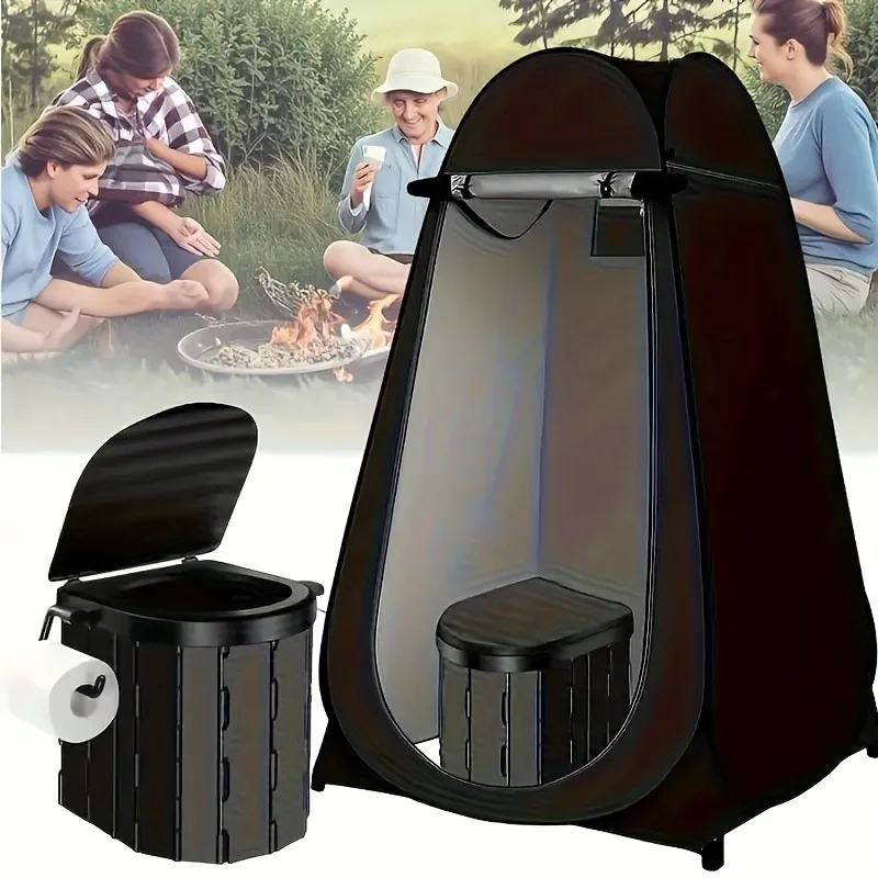 

2pcs/1Set Outdoor Shower Tent and Portable Camping Toilet with Stand Shower Tent and Foldable Warm Fishing Shelter Changing Tent