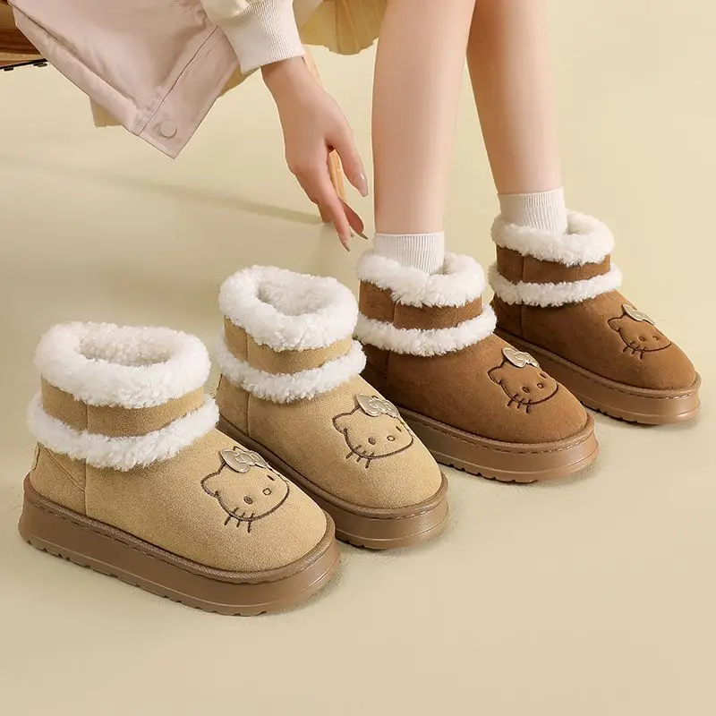 Kawaii مرحبا كيتي الثلوج الأحذية أنيمي لطيف الفتيات Y2k الثلوج الأحذية لطيف أحذية قطنية دافئة Kawaii الشتاء عدم الانزلاق قصيرة لطيف هدية