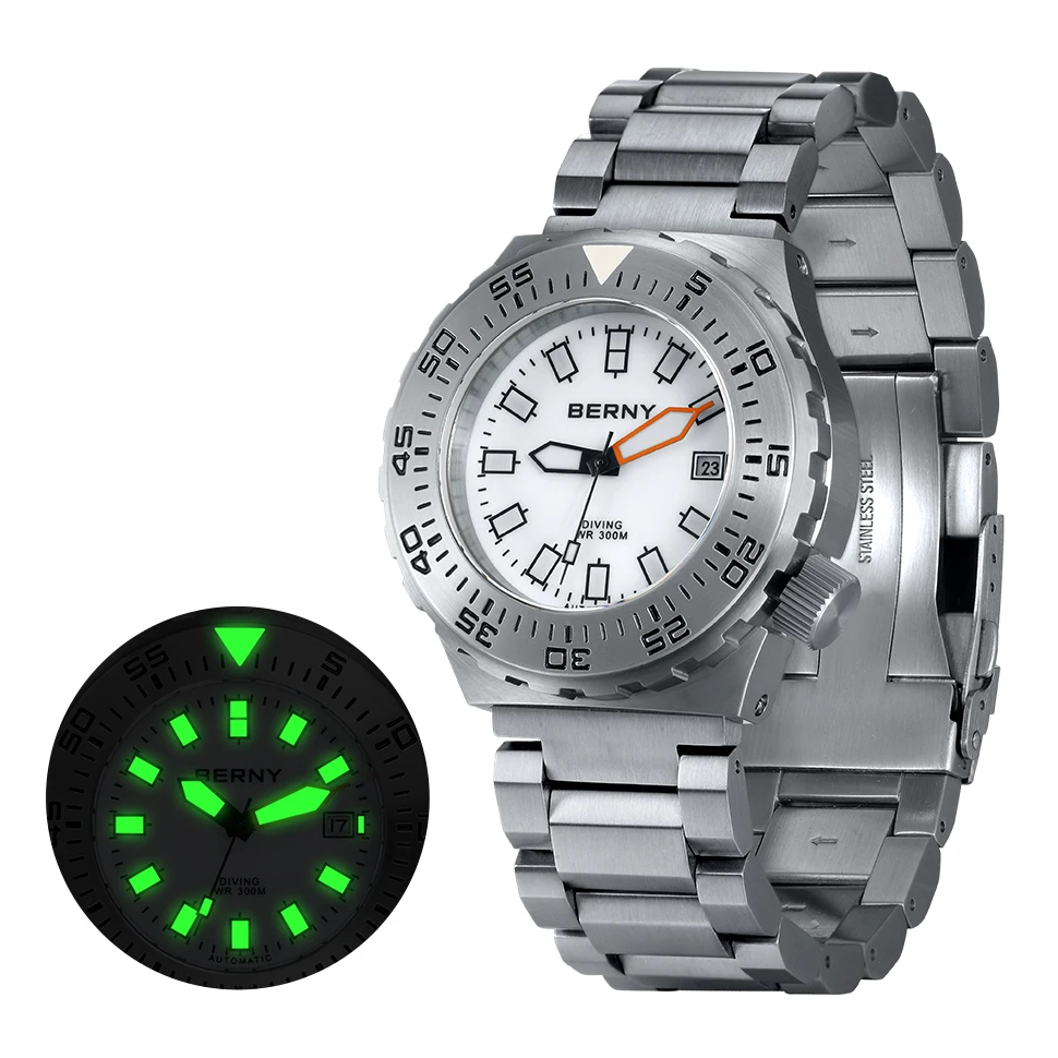 BERNY 30Bar Diver Watch Mechanical Wristwatches 300 Meters Supper Waterproof Super Luminous Sapphire Sport Diving Watches 30ATM