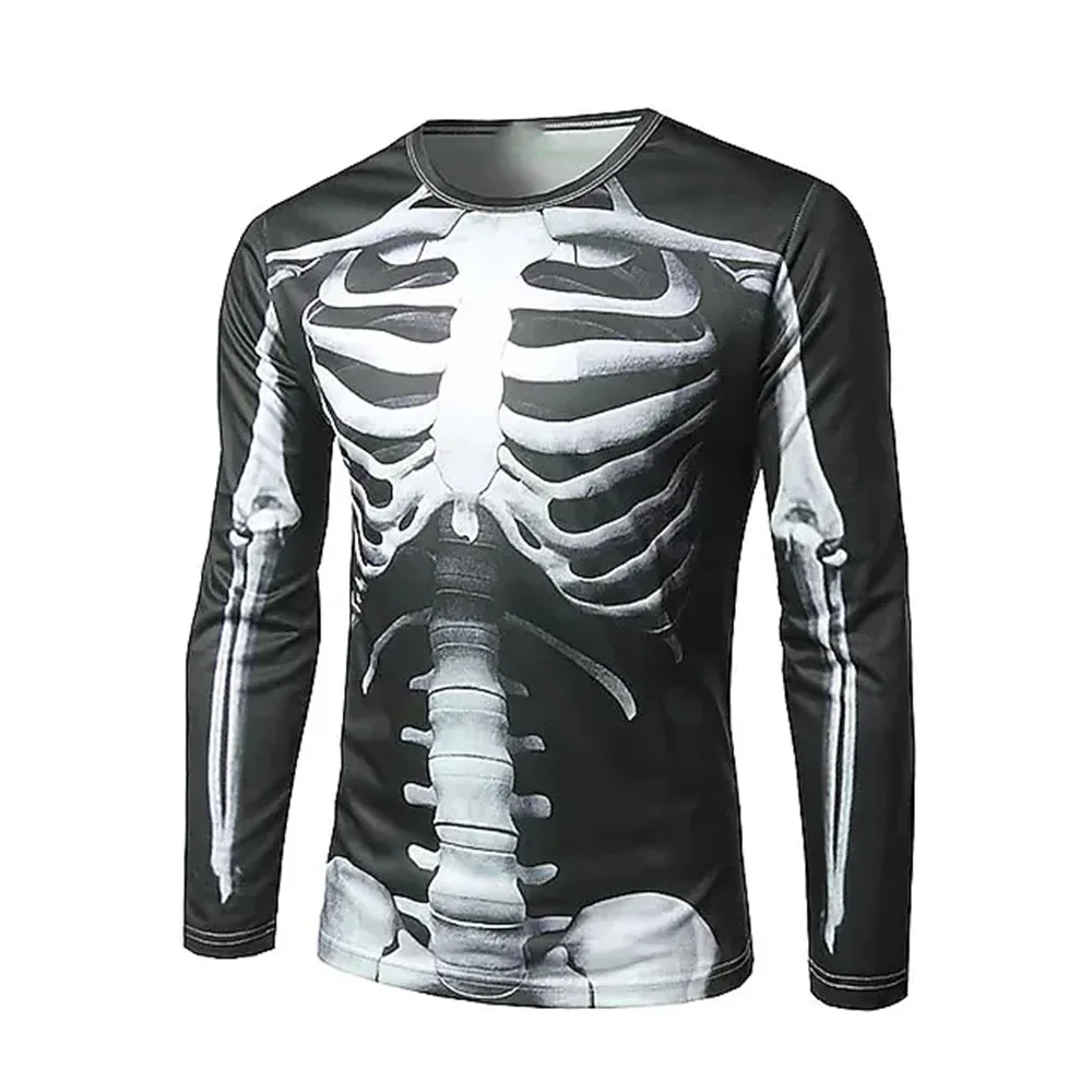 Vintage Funny T Shirts Human Skeleton 3D Printed Streetwear Loose Men Long Sleeve Hip Hop Round Neck Oversized TShirt Clothing