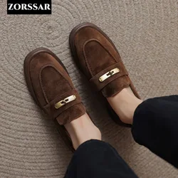 Womens Casual Flats Shoes Sheepskin Summer Brown Slip on Moccasins Suede Leather Walking Lofers Shoe Female Zapatillas Mujer