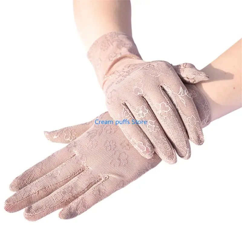 50LE Short Gloves Full Finger Lace Black Gloves for Women and Girl Party Supply
