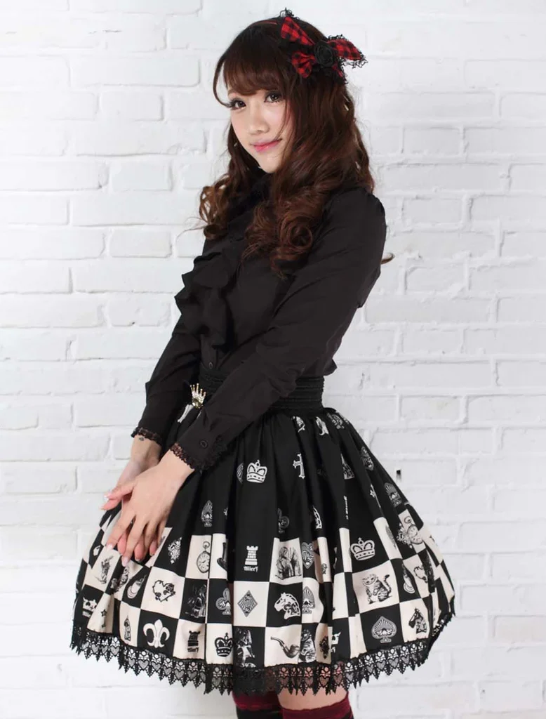 Gothic Elastic Waist Skater Skirt Sweet Checkered/Plaid Kawaii Black Lace Short Lolita Skirts