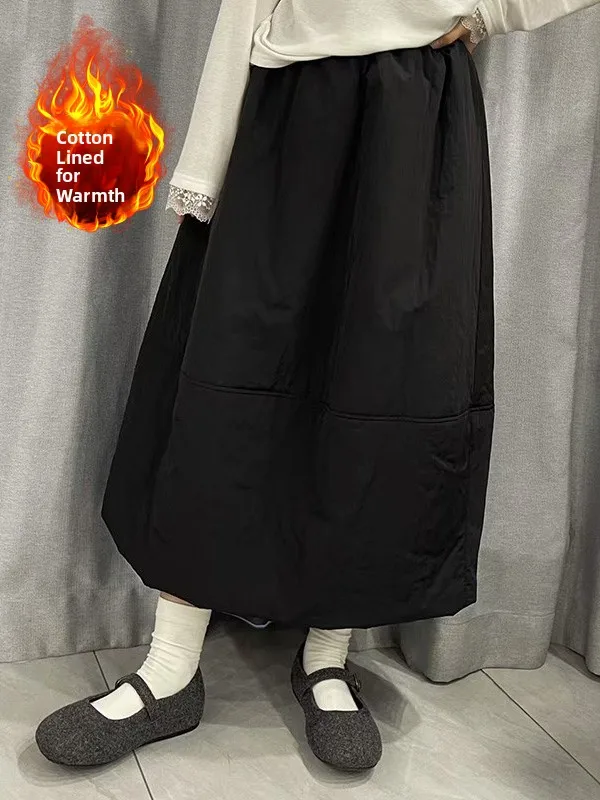 Thiened coton chaud taille élastique f jupe grande taille femmes ample minceur a-ligne jupe automne hiver Faion trajet