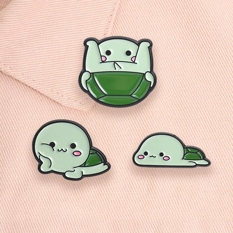 Cute Strong Muscle Animal Enamel Pins Funny Geometric Bee Green Lazy Turtle Brooches Lapel Badge Jewelry Gifts for Friends
