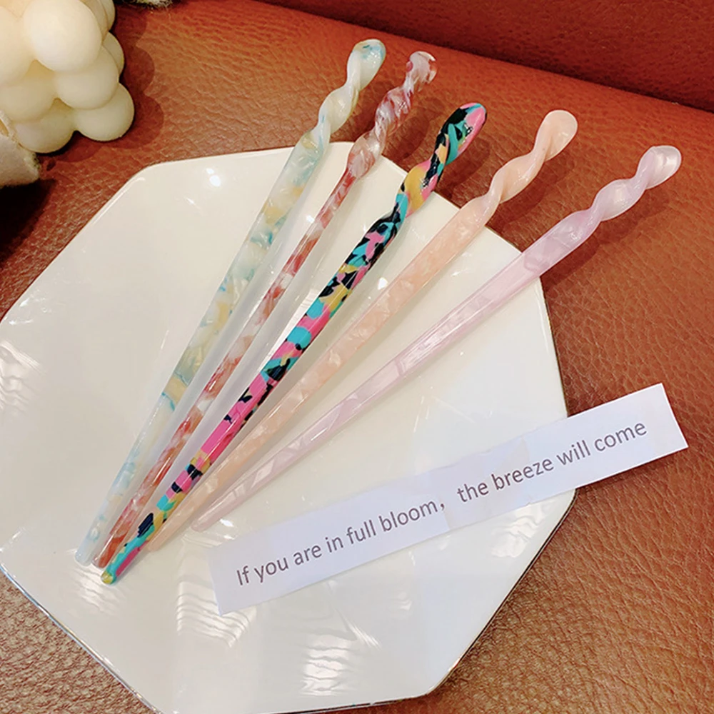 1PC Temperament Marbling Pattern Korea Acrylic Hair Sticks Hairpins Hair Accessories Disk Hair