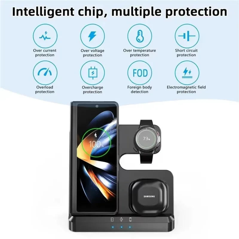 3 in 1 Fast Charging Dock Station Pad Holder Wireless Charger Stand for iPhone Samsung Galaxy Watch 5 4 3 Active 2/1 Buds