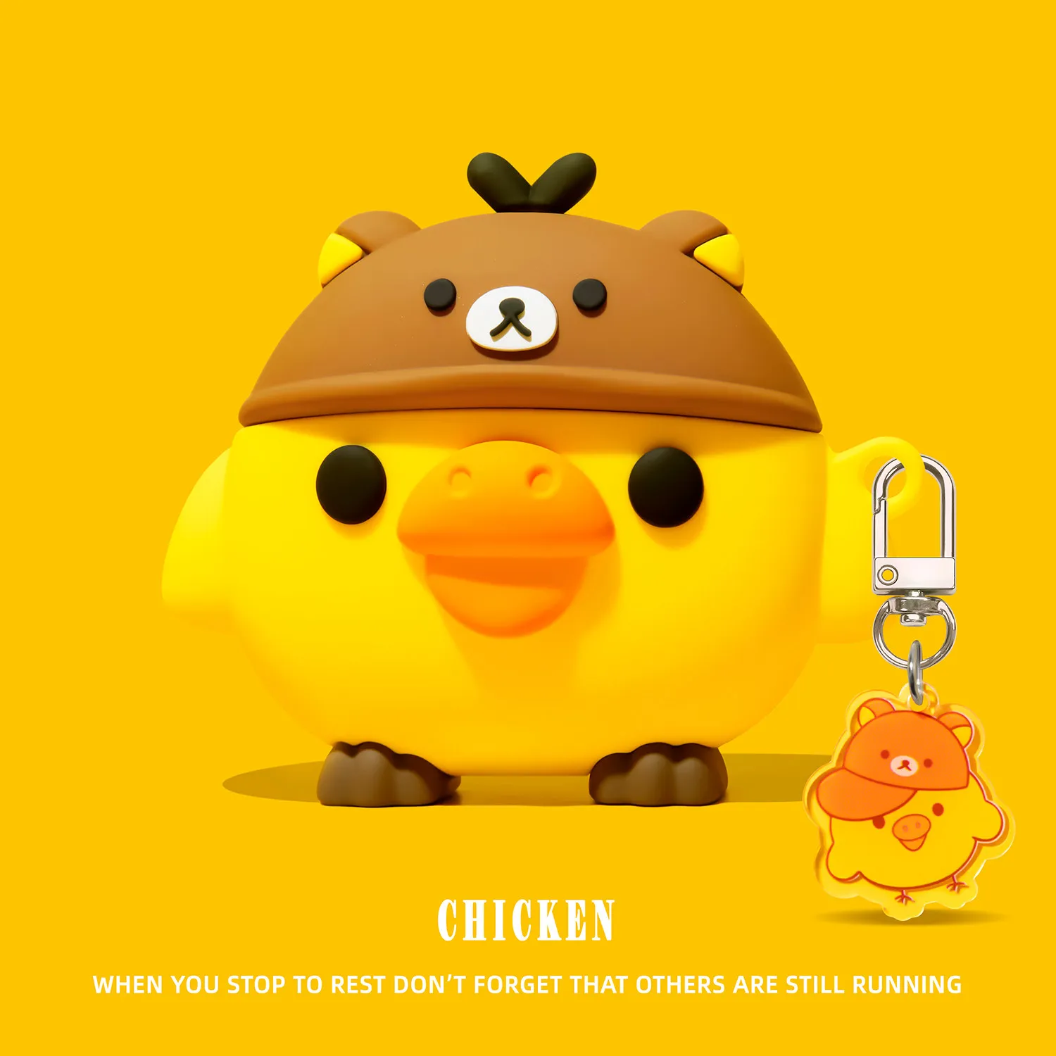 Yellow Chick With Rilakkuma Bear Hat For Airpods 4 Pro Pro 2 Pro 3 Silicone Earphone Case Accessories Cover