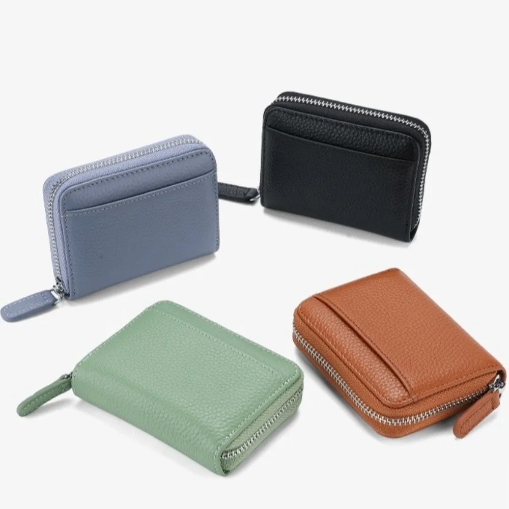 Top Layer Cow Leather Card Holder Genuine Leather RFID Protection Anti-Theft Wallet Anti-Theft Technology Short Wallet Women Men