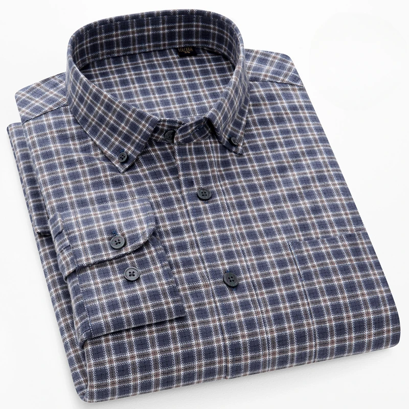 Camisas de lijado de algodón 100% para hombres, Camisa lisa formal ajustada, tops a cuadros suaves, ropa informal de negocios de alta calidad