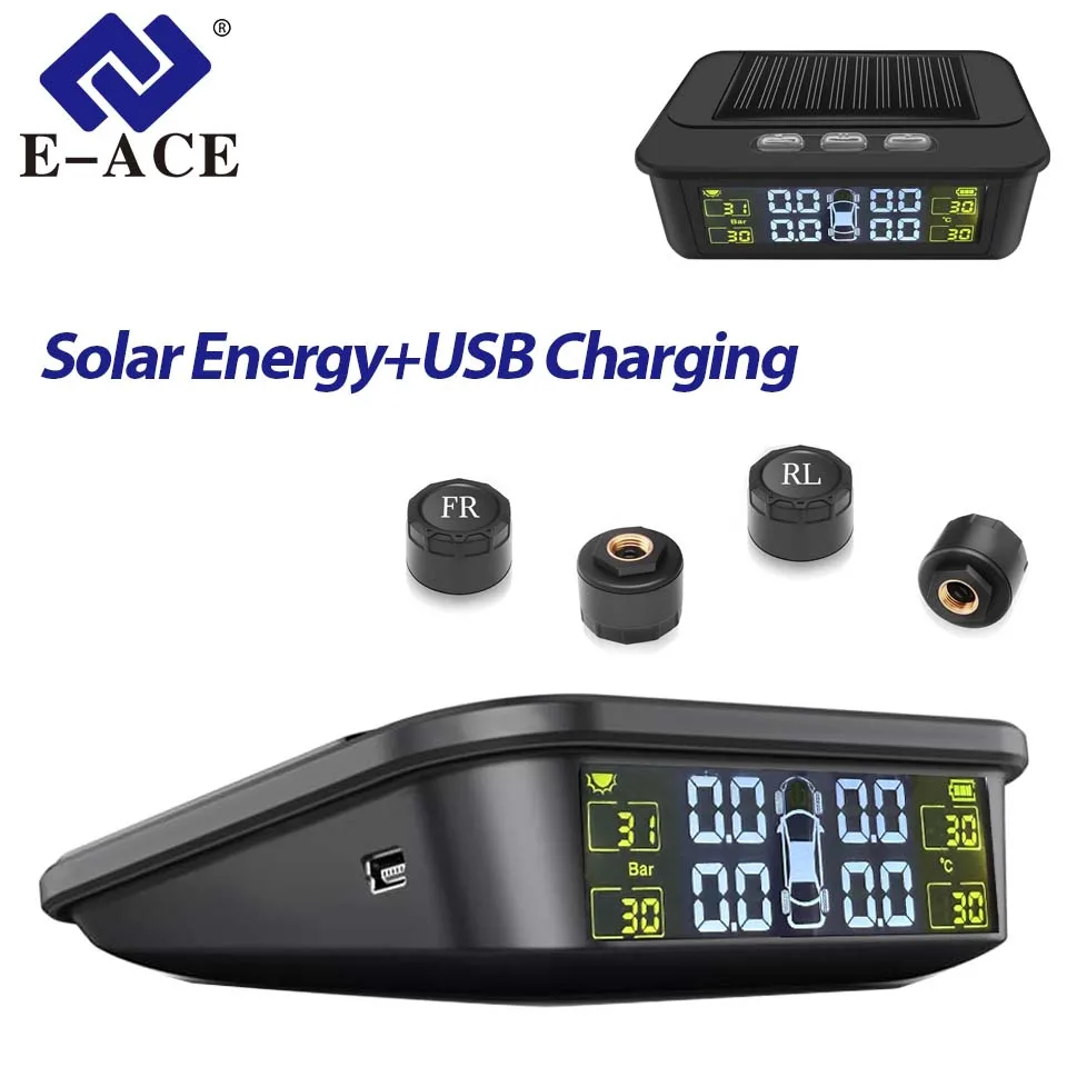 K14 Tire Pressure Monitoring System TPMS With USB/Solar Charging 4 Sensors 6 Alarm Modes Smart Sleep Wake Up For RV/Sedan/SUV