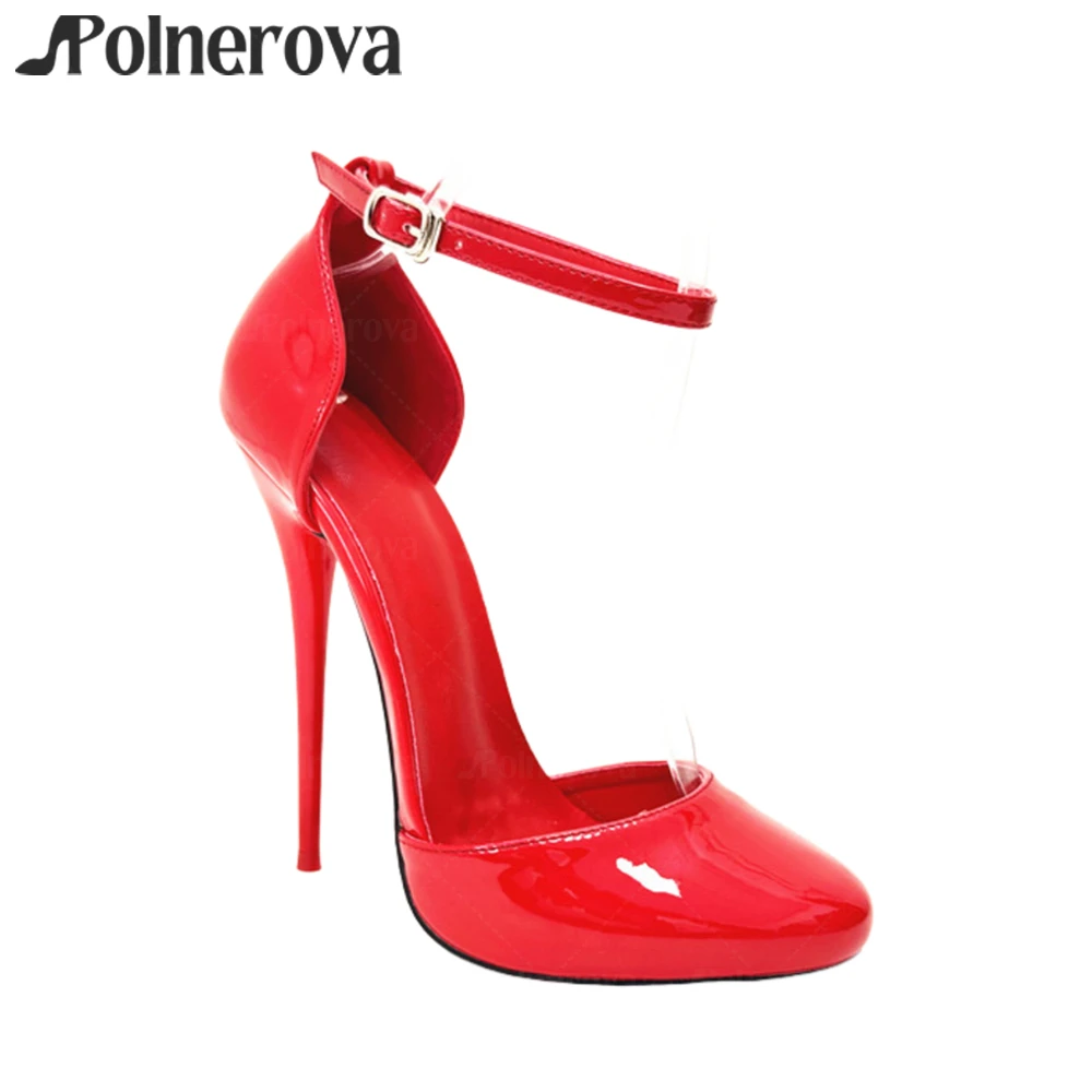 Round Toe Side Hollow Pumps 16cm Lacquered Heel Buckle Pumps Sexy Multicolor Patent Leather Summer Stiletto High Heels for Women