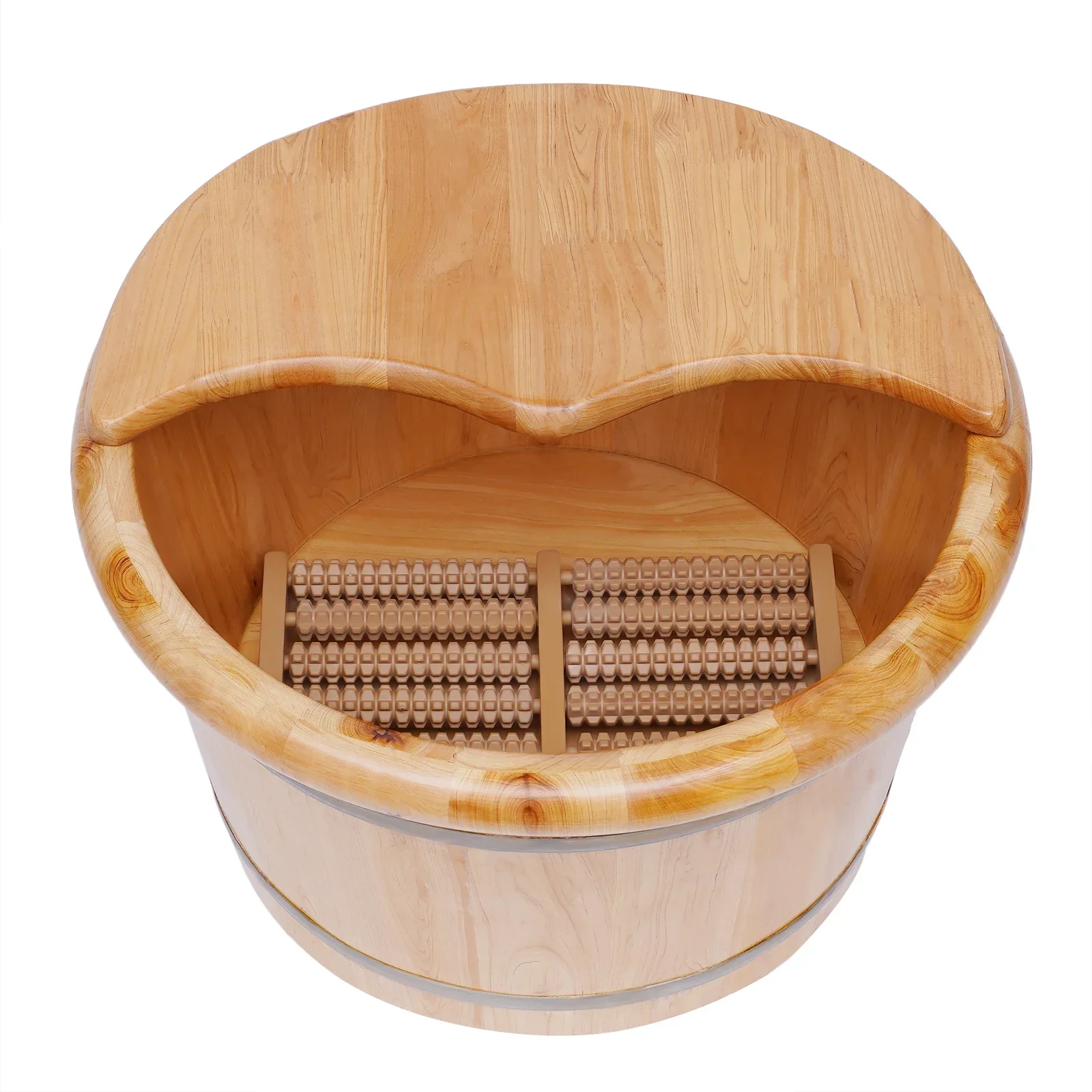 Wooden Bucket Foot Bath Massager Bucket Foot Basin with Massage Rollers and Lid Cedar Wood Wooden Basin for Foot Bath Washing