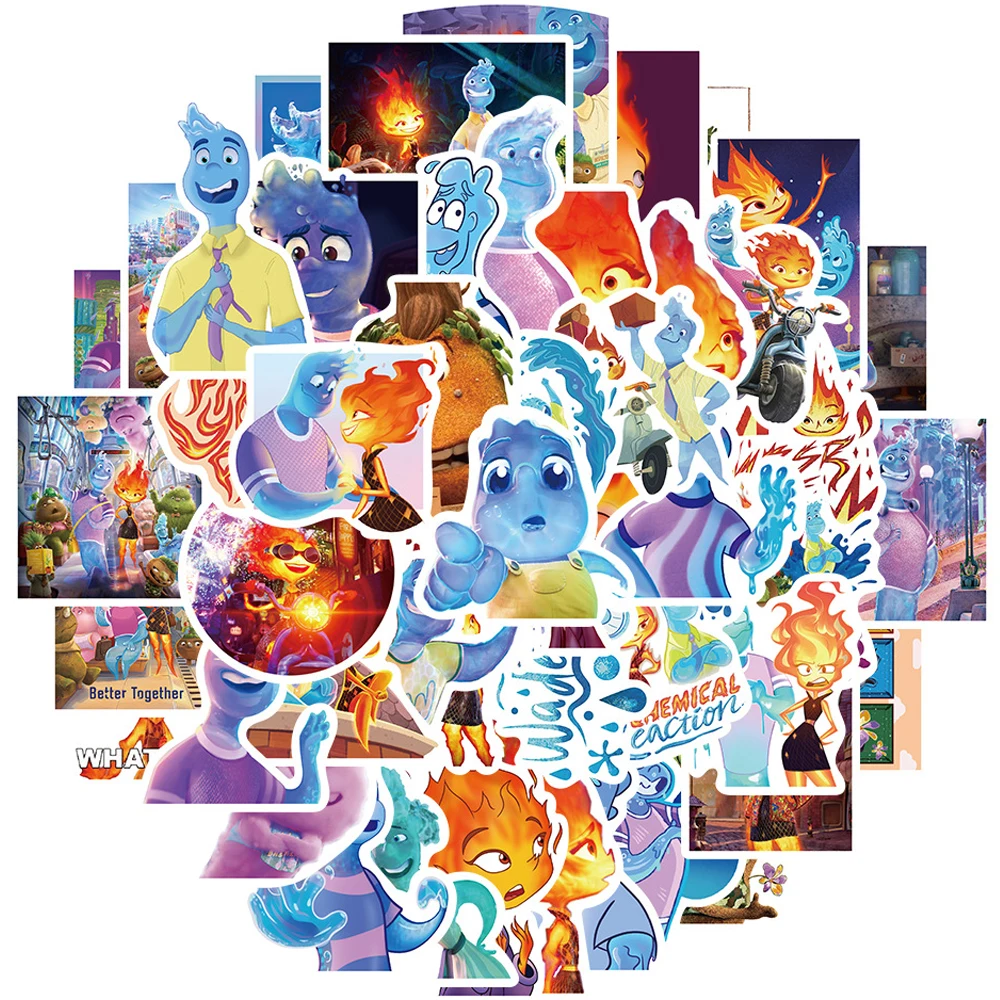 10/30/50PCS Disney Movie Elemental Stickers for Kids Toys Cartoon Waterproof Graffiti Water Bottle Laptop Car Cool Sticker Packs