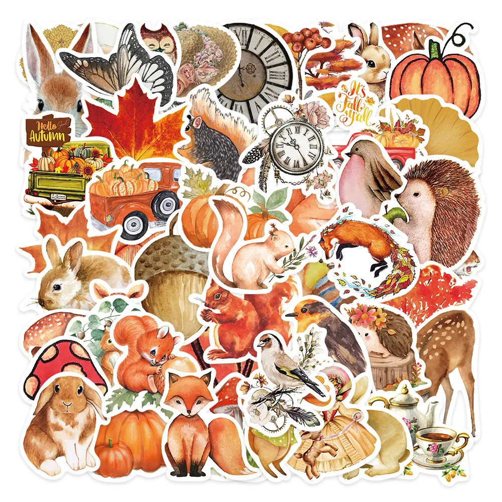 10/30/50pcs Cute Autumn Forest Animal Aesthetic Stickers Kawaii Rabbit Squirrel Cartoon Decals Toy Graffiti Luggage Scrapbook