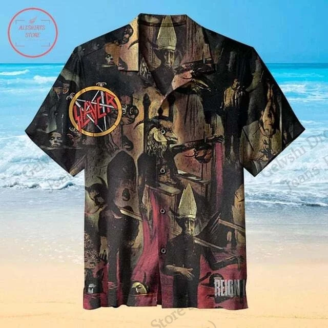 แฟชั่นบุรุษเสื้อฮาวาย Slayer Band 3d พิมพ์เสื้อแขนสั้นลําลองเสื้อชายหาดผู้หญิงเสื้อผู้ชายเสื้อผ้า Rock 2025