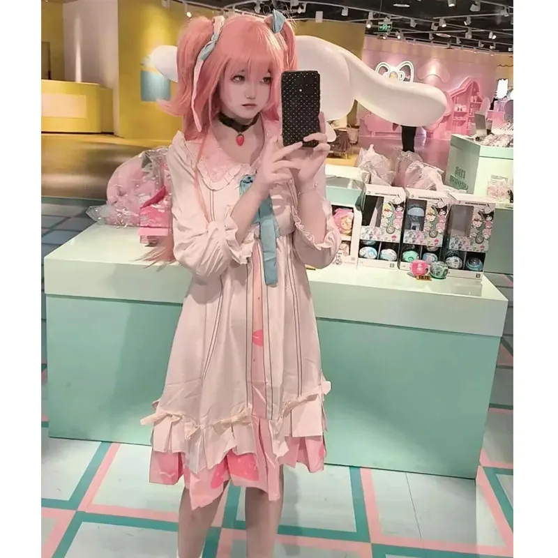 كوس مور القفز تأثيري مشروع Sekai الملونة المرحلة الفذ زي موموي ايري الوردي لوليتا فستان هالوين البدلة شعر مستعار goi/6