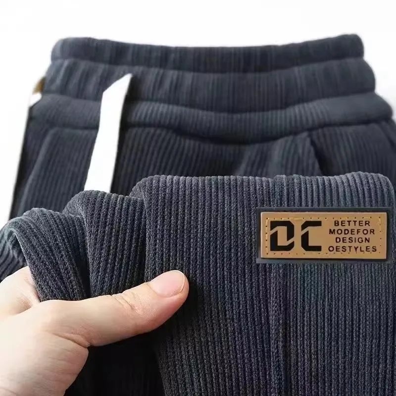 

New 2025 Men's Loose Fit Corduroy Fce Lined Thiened Warm Casual Sports Pants Elastic Waist Baggy Cuffed Trousers