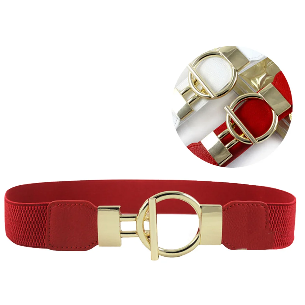 1 قطعة حزام خصر عريض مزخرف للنساء PU حزام حزام مطاطي قابل للتمدد حزام ذهبي بإبزيم دائري حزام خصر صلب #4