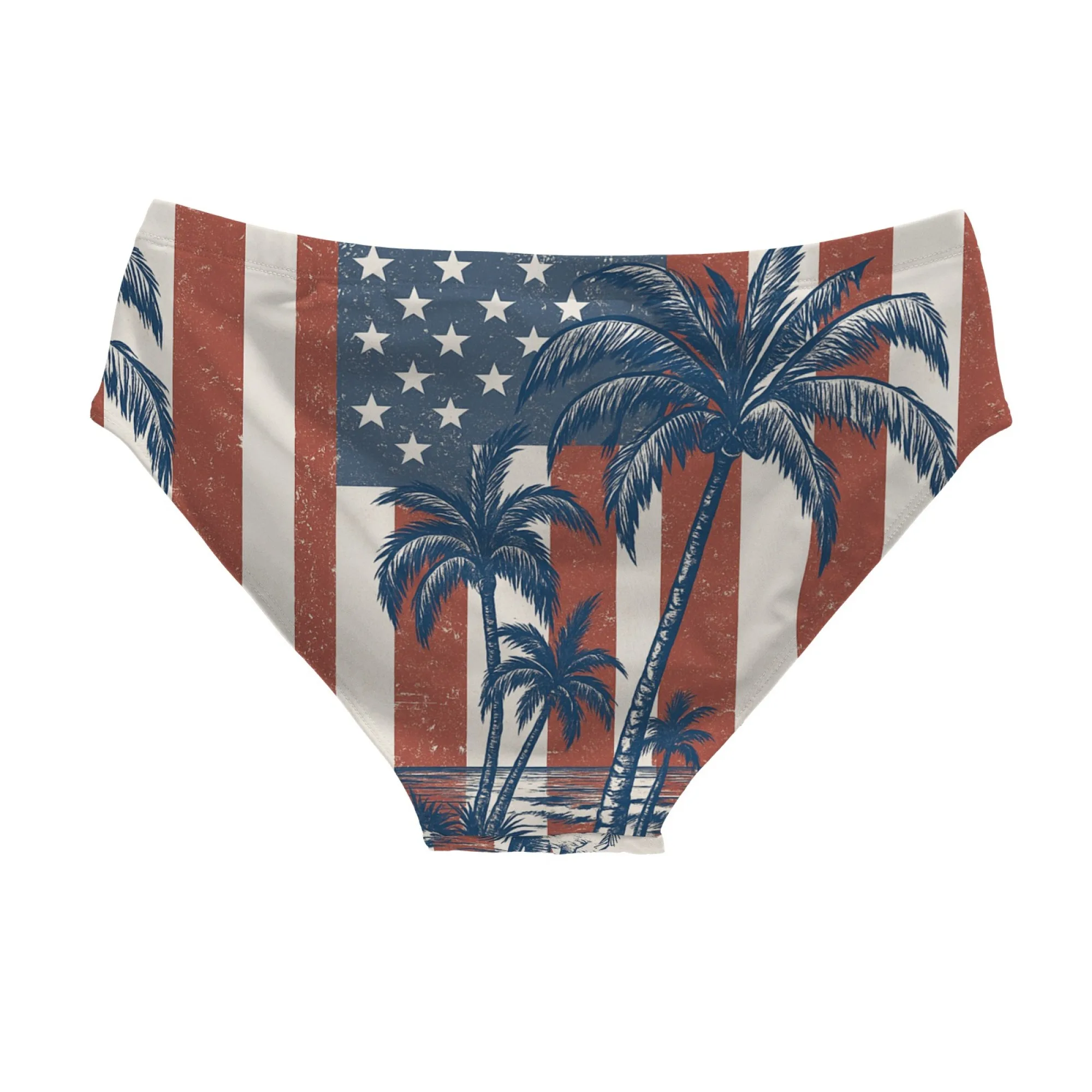 American Flag Coconut Palm Tropical Print Men's Briefs Swim Trunks Retro Casual Comfortable Soft Swim Brief for Beach Parties