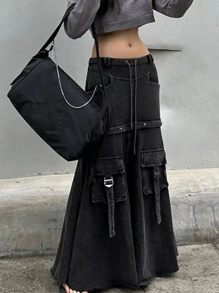 

Y2k Detachable Long Denim Skirts High Street Autumn Winter Skirt For Women Mid-length Loose Korean Fashion Clothing Faldas