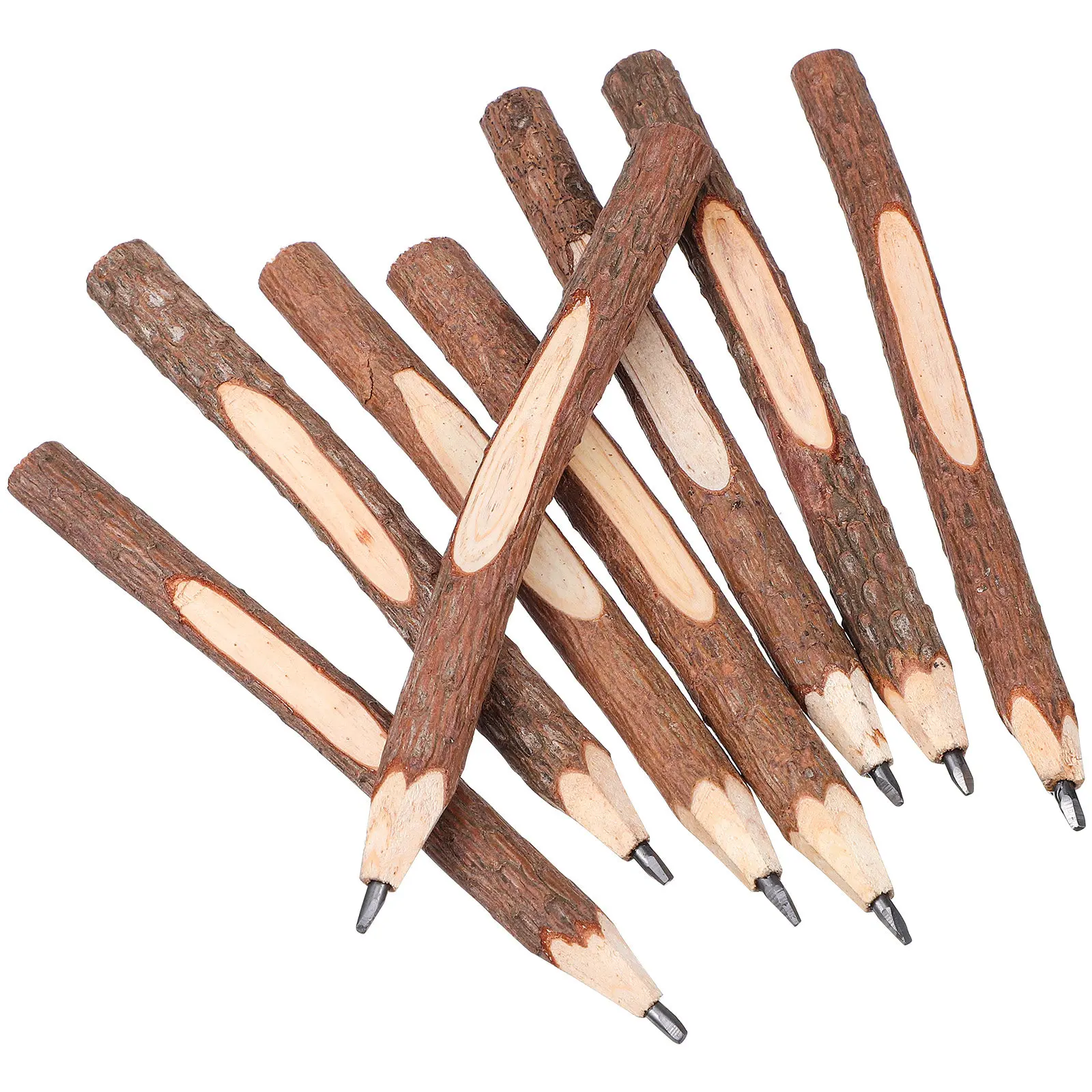 8Pcs Authentic Wood Branch Pencils Rustic Natural Bark Sketch Pencils Ideal for Journal Writing Art Studio Wedding Favors