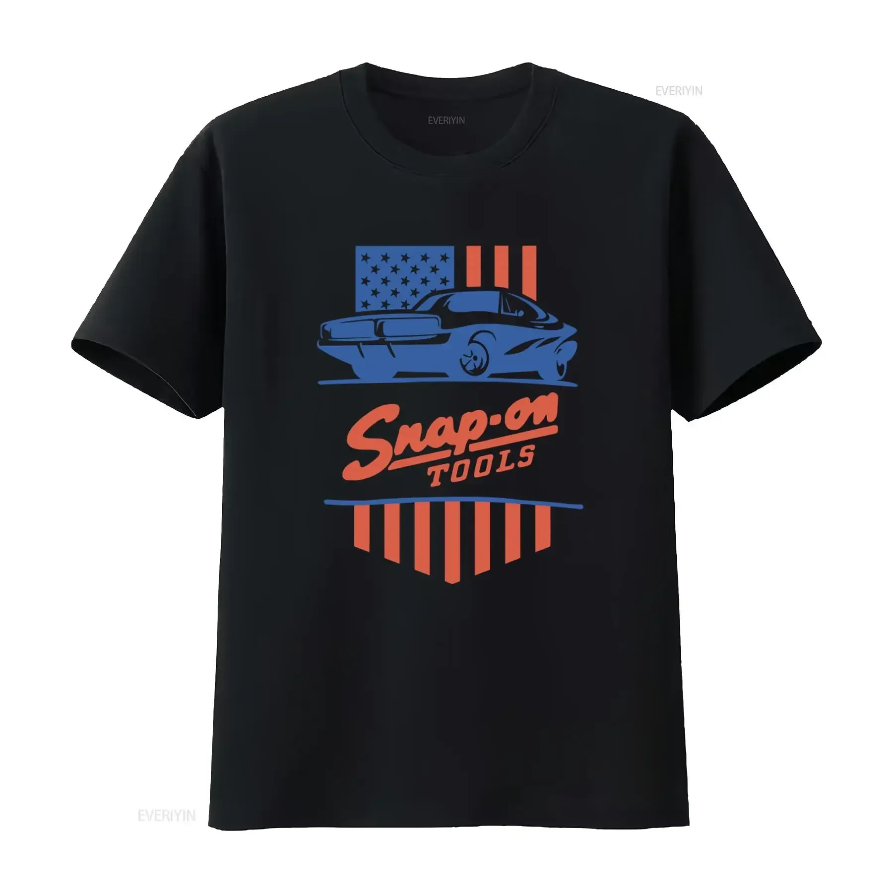 

Snap On Tools T Shirt American Flag Car Print Men's vintage Washed Versatile Comfortable Casual homme Slightly graphic