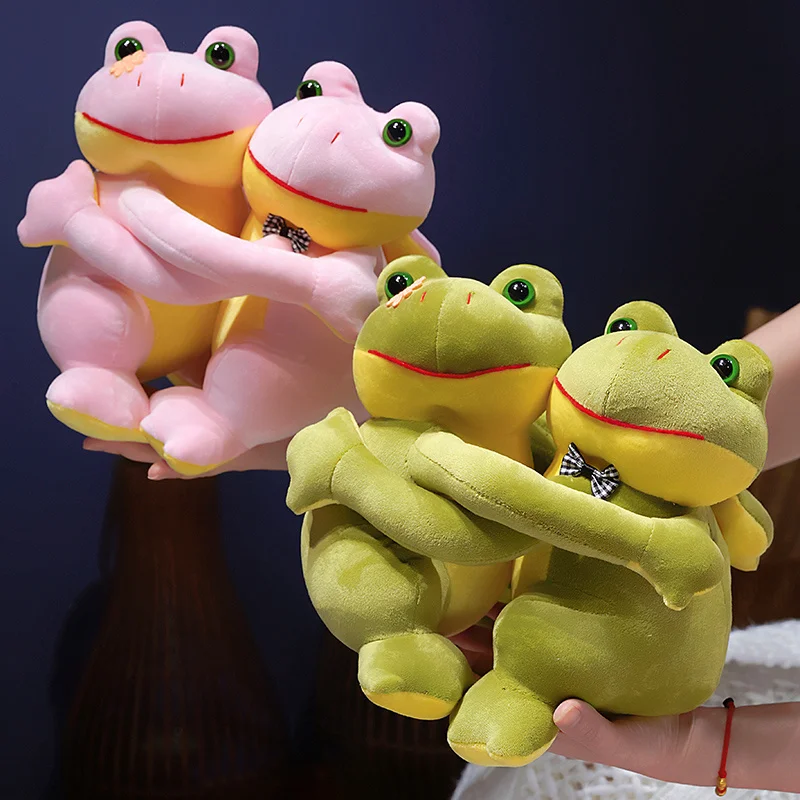 Peluche Grenouille Kawaii de 23 cm, Couple enlacé, Grenouille Rose et Verte, Poupée en Peluche Douce, Cadeau Romantique pour la Saint-Valentin