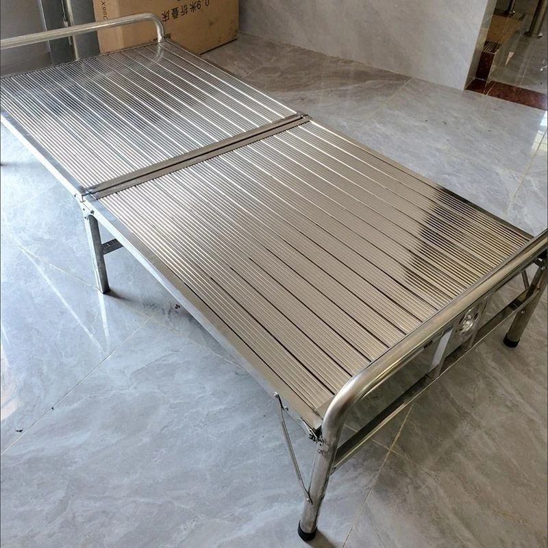 Extra thick seamless, stainless steel telescopic folding bed, with safety lock, single and double spliced steel tube bed