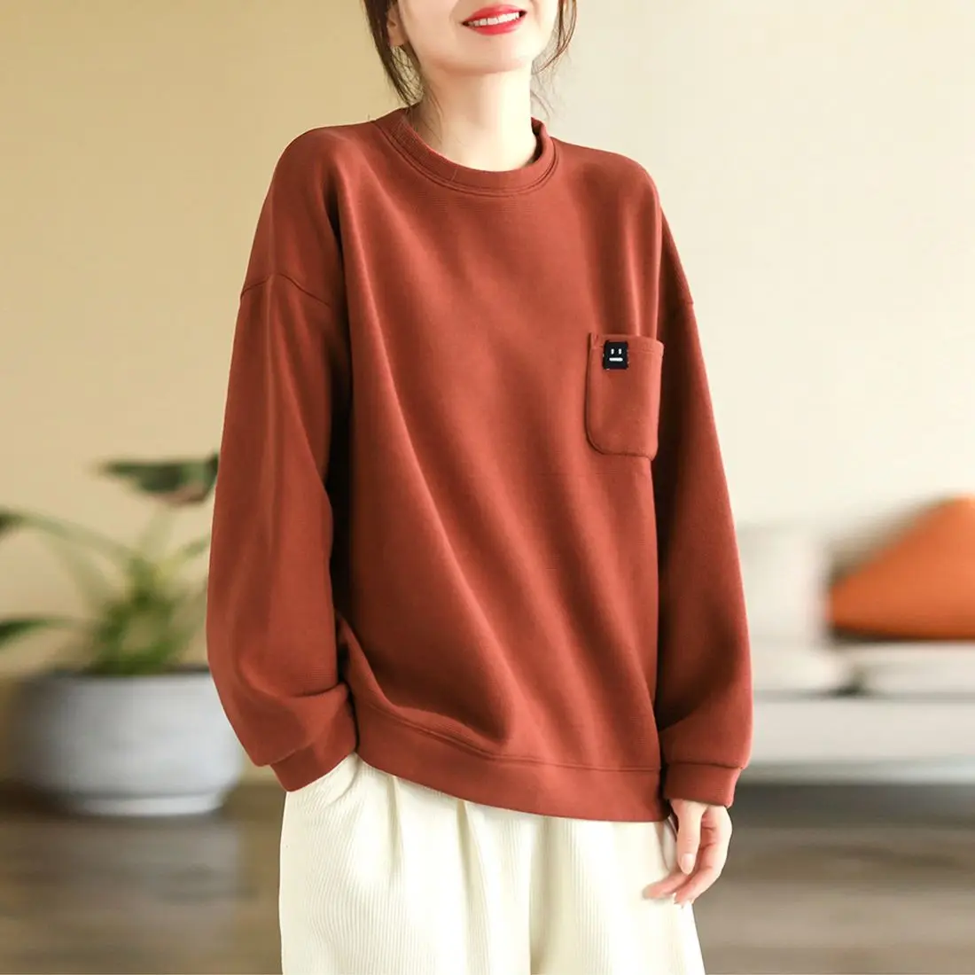 Pullovers Woman Clothing Round Neck Baggy Graphic Women's Sweatshirt Loose Top Basic Novelty Offer Korean Style Xxl Aesthetic M