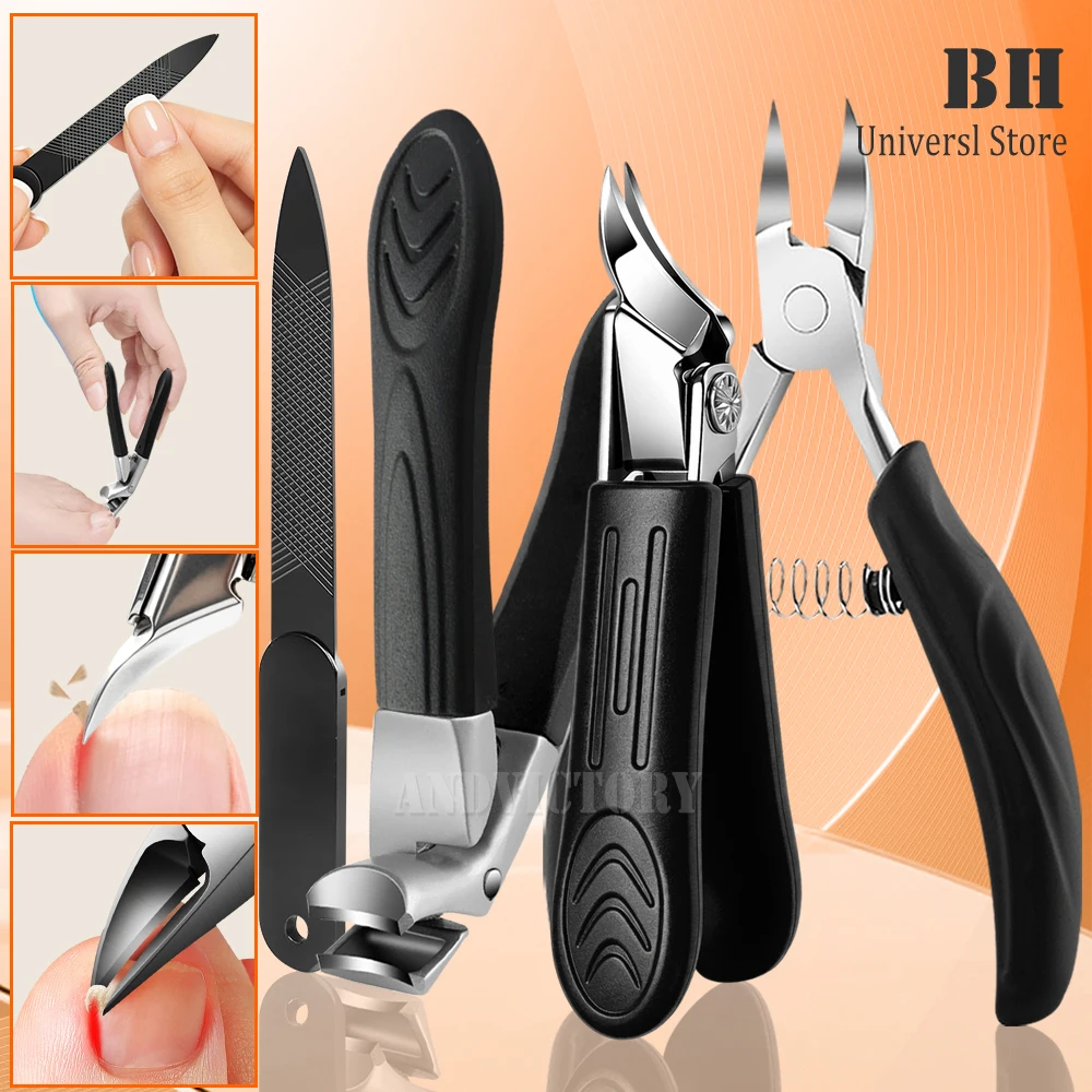 4Pcs/set Nail Clippers Set Thick Toenails Toe Nail Cutter Thick Nails Long Handle Angled Head Wide Jaw Opening Nail Clippers Set