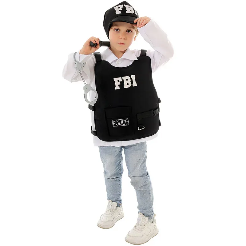 qq45America Conjunto de disfraces de agente del FBI, accesorios para niños, disfraz de Halloween de la policía SWAT, Cosplay