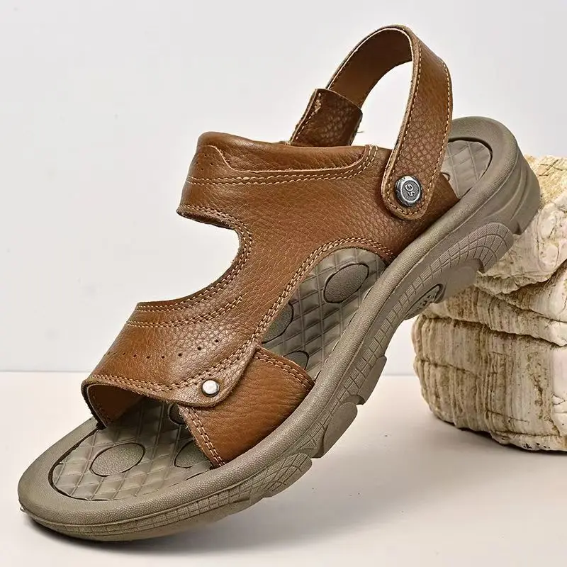 

Мужские сандалии-шлепанцы из натуральной кожи для активного отдыха, пляжа и повседневной носки, летние, новые, с мягкой подошвой, нескользящие, антибактериальные, спортивные.