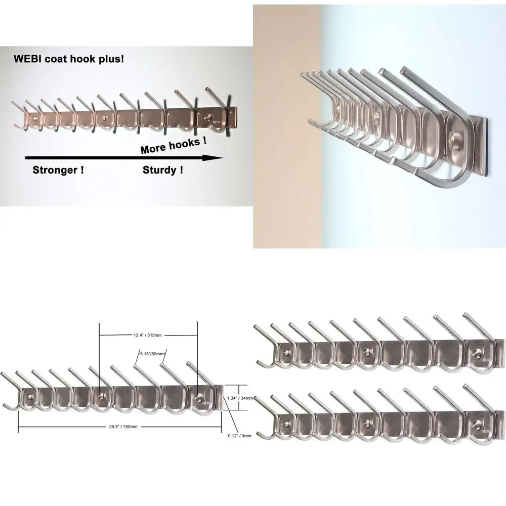 

Прочная вешалка для одежды из нержавеющей стали (30 дюймов) с 10 крючками, сатинированная отделка, идеально подходит для хранения вещей дома в различных комнатах
