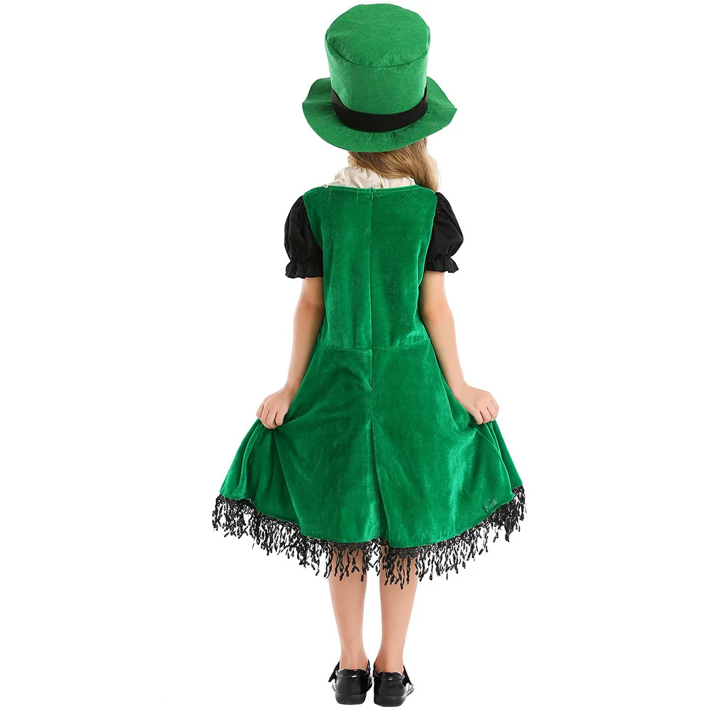 Irish Folk Dance Dress St Patrick Day Elf Leprechaun Costume Kid Girls Green Carnival Festival Fairy Pixie Outfit for Toddler view 4
