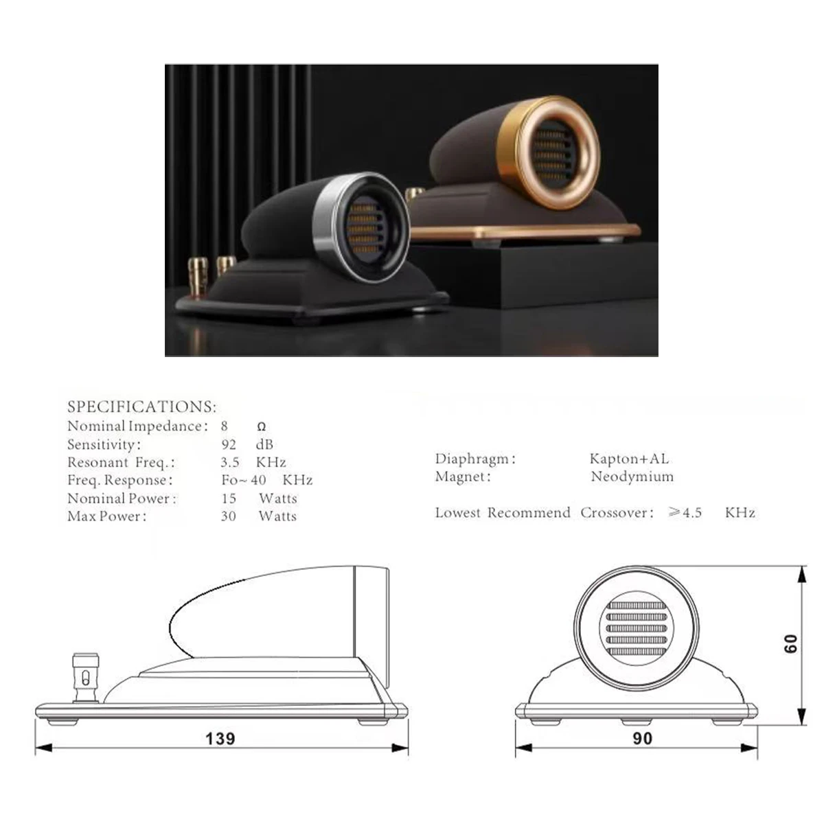Nowy wysokiej klasy głośnik wysokotonowy AMT Ribbon 8ohm do kina domowego HiFi DIY Audio, klasyczny styl, dekoracja, na biurko, na półkę. — zdjęcie produktu 5