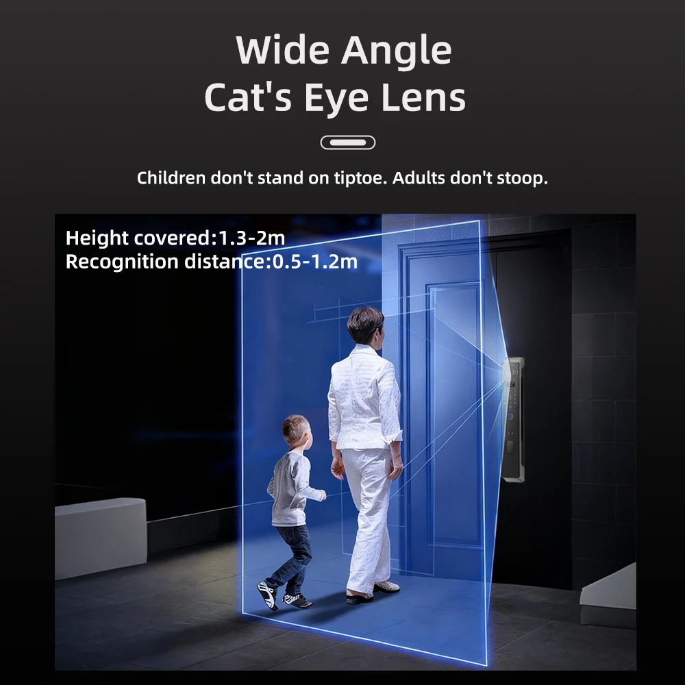 Wishome app bloqueio inteligente 3d reconhecimento facial senha de impressão digital fechadura da porta inteligente campainha embutida com instantâneo anti-roubo