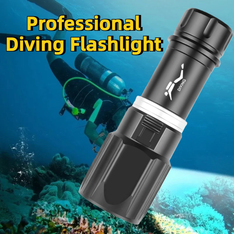 

Портативный светодиодный фонарик для дайвинга XHP70 с магнитным переключателем, перезаряжаемый водонепроницаемый профессиональный ночной погружной фонарик-амфибия