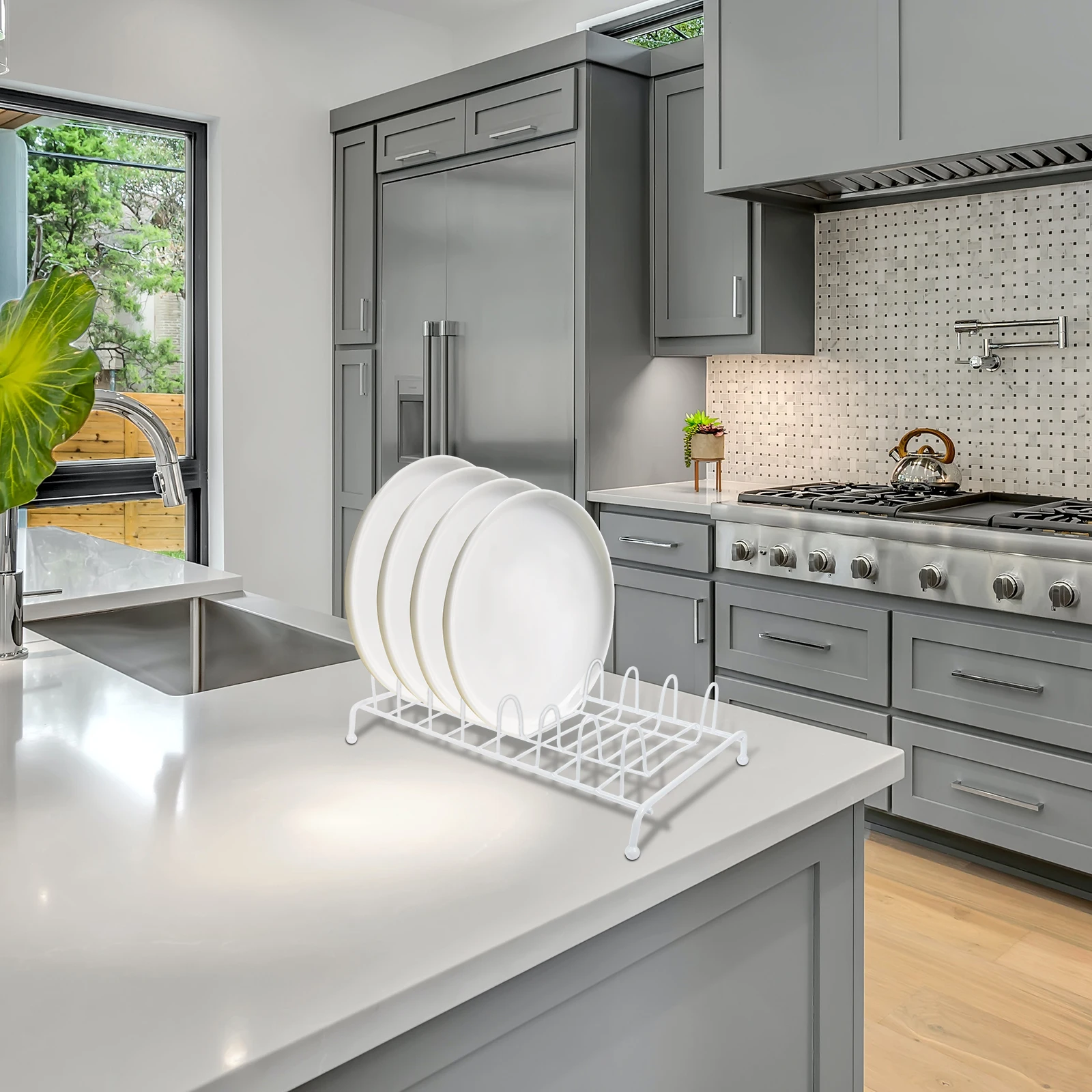 

Dish Drainer Drying Rack for Kitchen Counter Small Organization Storage Bowl Plates Holder White Color Iron Material