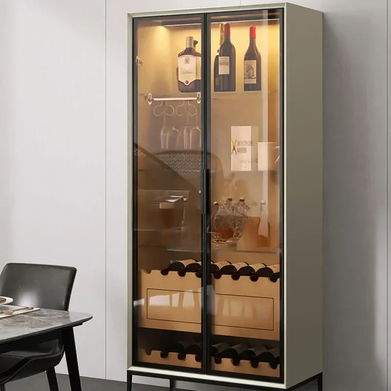 Glass Door Wine Cabinet Paint Wall Display Solid Wood Living Room Storage Side