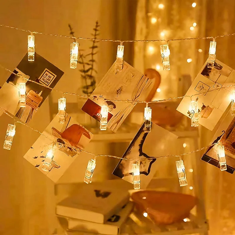 1Pack Photo Clip String Lights 10/20/30/40Led Fairy Lights For Hanging Pictures Cards Light Clips Graduation Party Wedding Decor