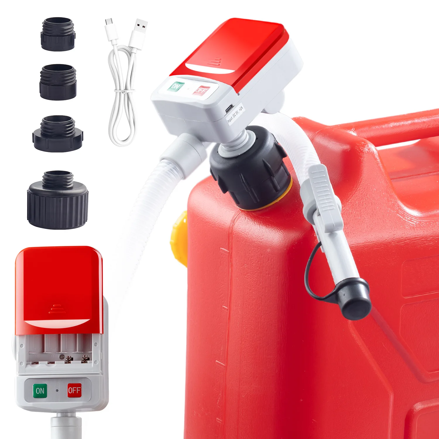 Electric Oil Pump Fuel Transfer Pump with 4-Tank Adapter 51-inch Hose Auto-Stop Sensor Leak Protection USB for Auto Fuel Transfe