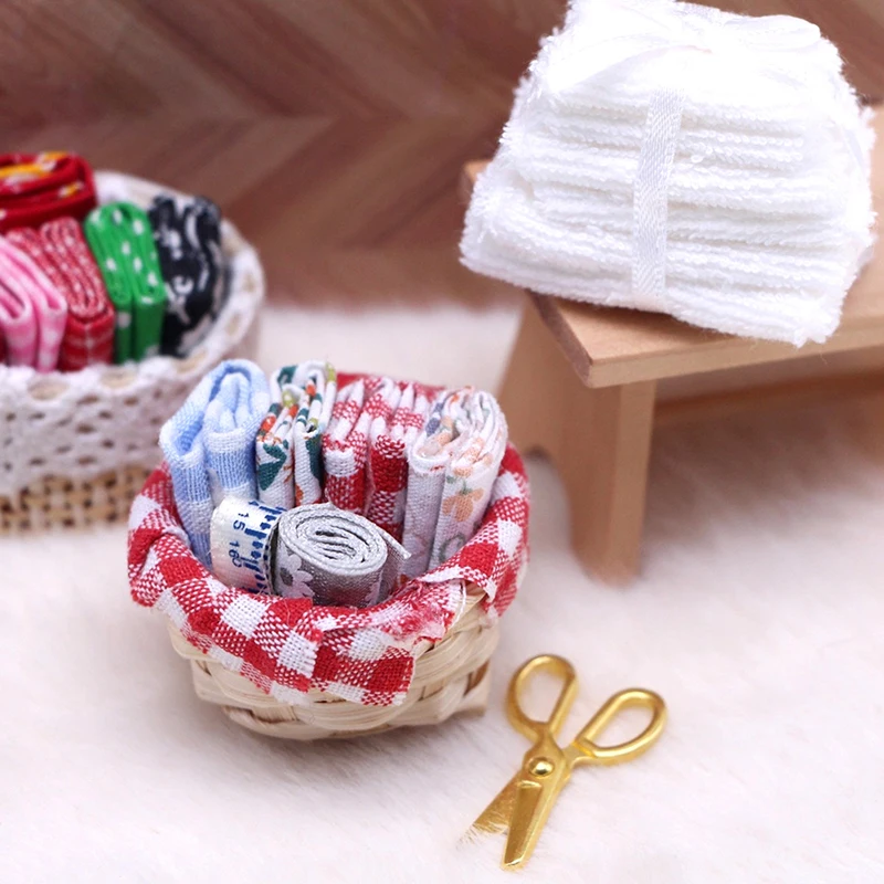 1Set 1:12 Dollhouse Miniature Sewing Fabric Basket Ruler Scissors Home Model Decor Toy Doll House Accessories