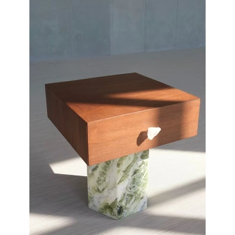 

Medieval natural marble edge few household bedroom bedside table travertine drawer chest art locker