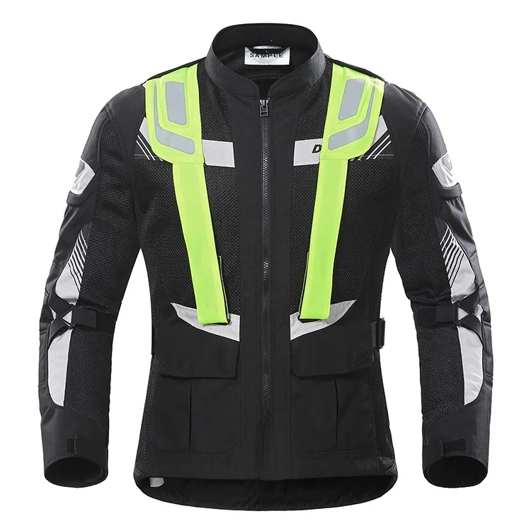 

Summer Motorcycle Men's Breathable Jacket Moisture-wicking Lightweight Moto Jacket Clothing Reflective Strip Green Mesh Fabric
