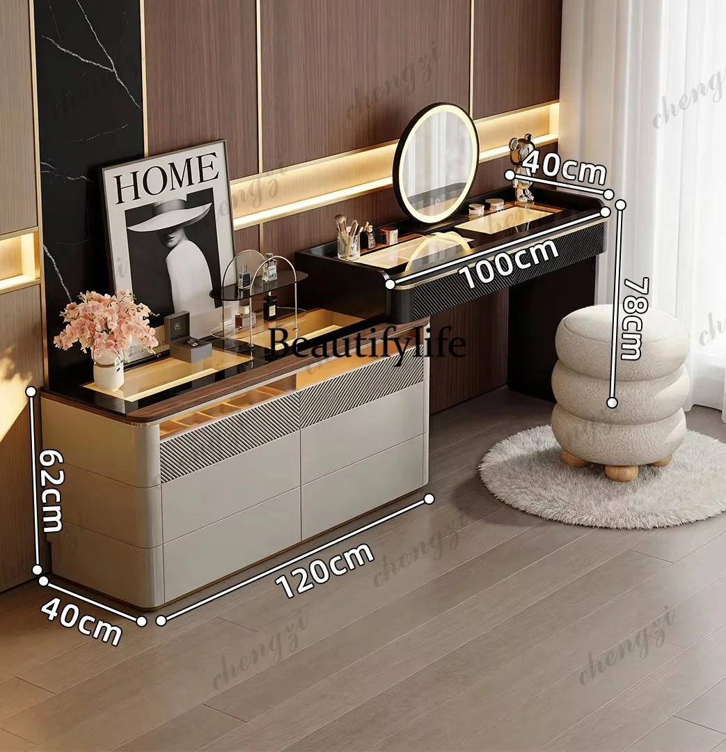 Italian Minimalist Dresser Chest with Integrated Light Luxury Bedroom High End Bedside Jewelry Cabinet Makeup Table