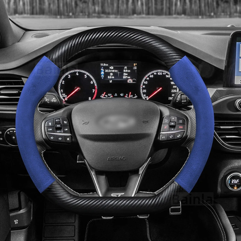 Car Steering Wheel Cover Microfiber Leather, For Ford Focus Fiesta ST ST-Line Kuga Puma ST-Line 2017-2021 2022 2023 Auto Parts